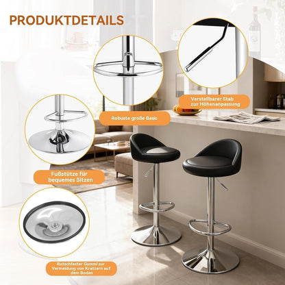 Drehbarer Barhocker Set (2x Schwarz) – Höhenverstellbar & Komfortabel