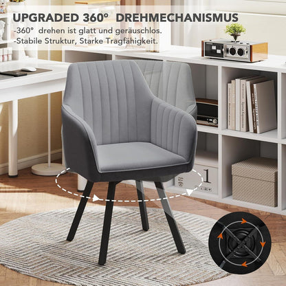 Drehbarer Esszimmerstuhl mit Armlehne & Samtbezug - 2er Set
