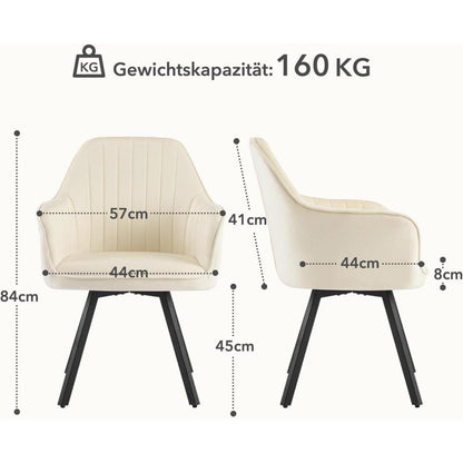 Drehbarer Esszimmerstuhl mit Armlehne & Samtbezug - 2er Set Beige