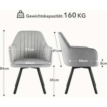 Drehbarer Esszimmerstuhl Set, Samt, Hellgrau, 4er Set