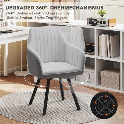 Drehbarer Esszimmerstuhl Set, Samt, Hellgrau, 4er Set
