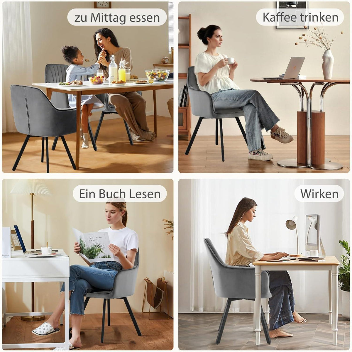 Drehbarer Esszimmerstuhl Set 4er – Samt, Grau