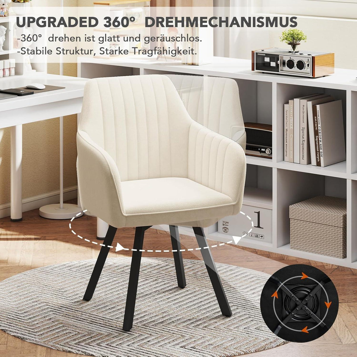 Drehbarer Esszimmerstuhl mit Armlehne & Samtbezug – 6er Set Beige