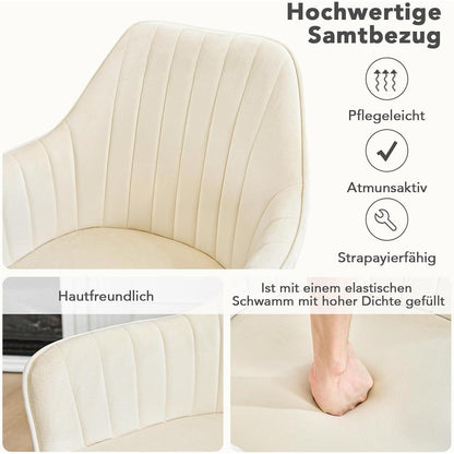 Drehbarer Esszimmerstuhl mit Armlehne & Samtbezug – 6er Set Beige