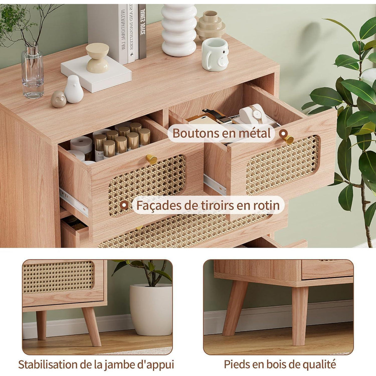 Rattan Schubladenschrank mit Kippschutz – Kommode für Schlafzimmer & Co.