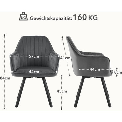 Drehbarer Esszimmerstuhl Set 6x, Samt & Metall, Dunkelgrau