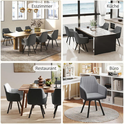 Drehbarer Esszimmerstuhl Set 6x, Samt & Metall, Dunkelgrau