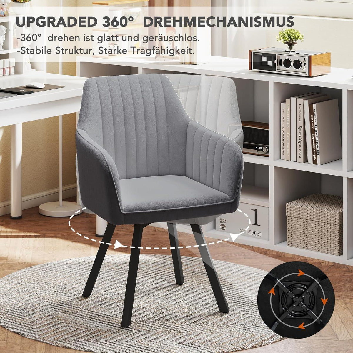 Drehbarer Esszimmerstuhl Set 6x, Samt & Metall, Dunkelgrau