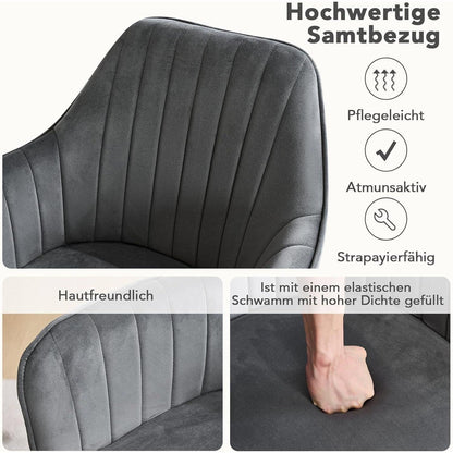 Drehbarer Esszimmerstuhl Set 6x, Samt & Metall, Dunkelgrau
