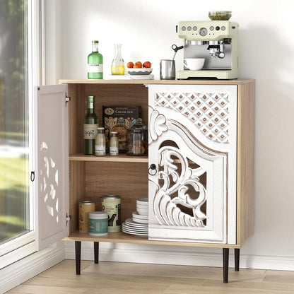 Graues Sideboard Holz mit Verstellbarem Regal – Landhausstil Schrank