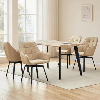 Drehbare Esszimmerstühle 6er Set Beige in Lederoptik