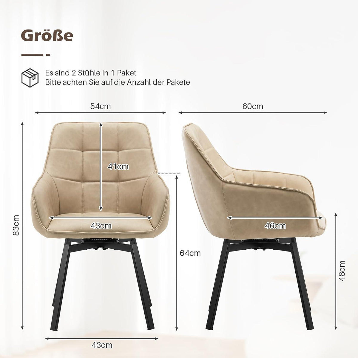Drehbare Esszimmerstühle 6er Set Beige in Lederoptik