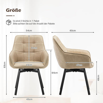 Drehbare Esszimmerstühle 6er Set Beige in Lederoptik