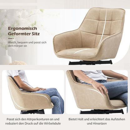Drehbare Esszimmerstühle 6er Set Beige in Lederoptik