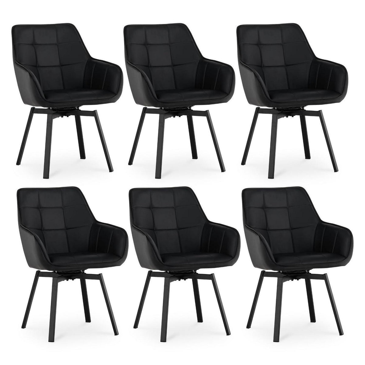 Drehbare Esszimmerstühle 6er Set Schwarz in Lederoptik