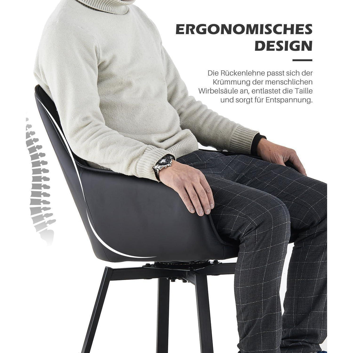 Drehbare Esszimmerstühle 6er Set Schwarz in Lederoptik