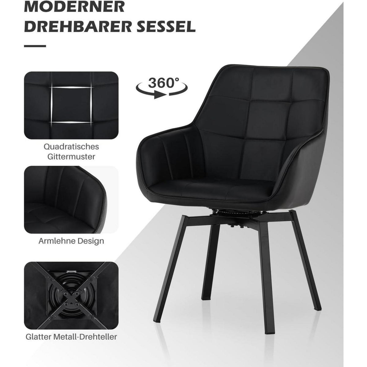 Drehbare Esszimmerstühle 6er Set Schwarz in Lederoptik