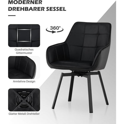 Drehbare Esszimmerstühle 6er Set Schwarz in Lederoptik