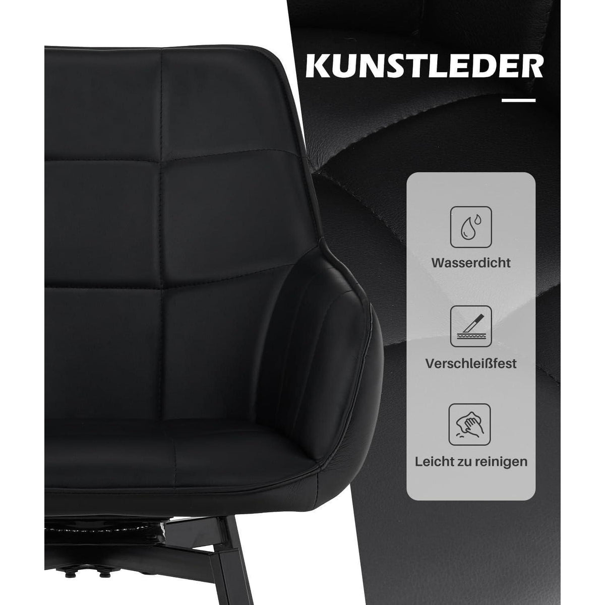 Drehbare Esszimmerstühle 6er Set Schwarz in Lederoptik