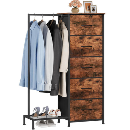 Stoffkommode mit Kleiderstange & 5 Schubladen – Schlafzimmer Schrank
