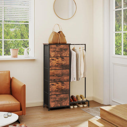 Stoffkommode mit Kleiderstange & 5 Schubladen – Schlafzimmer Schrank