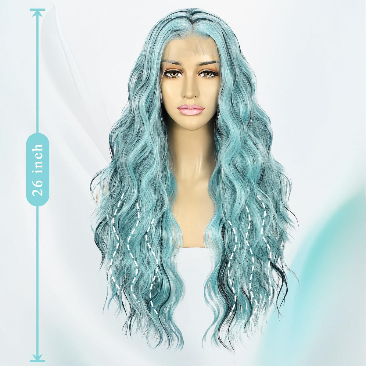 Blaue Highlights Wellige Lace Front Perücke – 24 Zoll Synthetik