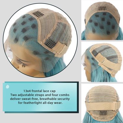Blaue Highlights Wellige Lace Front Perücke – 24 Zoll Synthetik