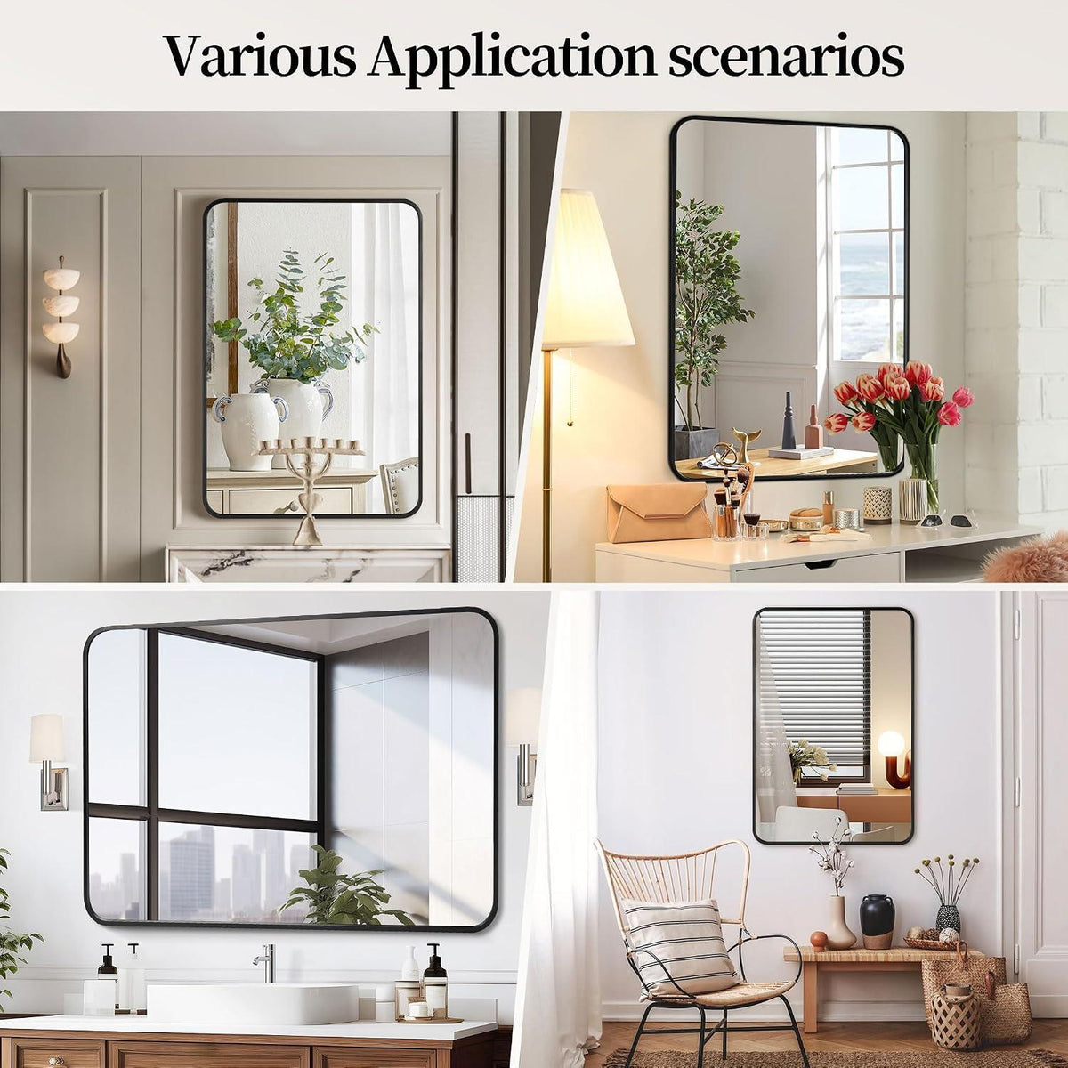 Wandspiegel 90x60 cm - 2er Set | ESG-Glas, Eisenrahmen, Modern