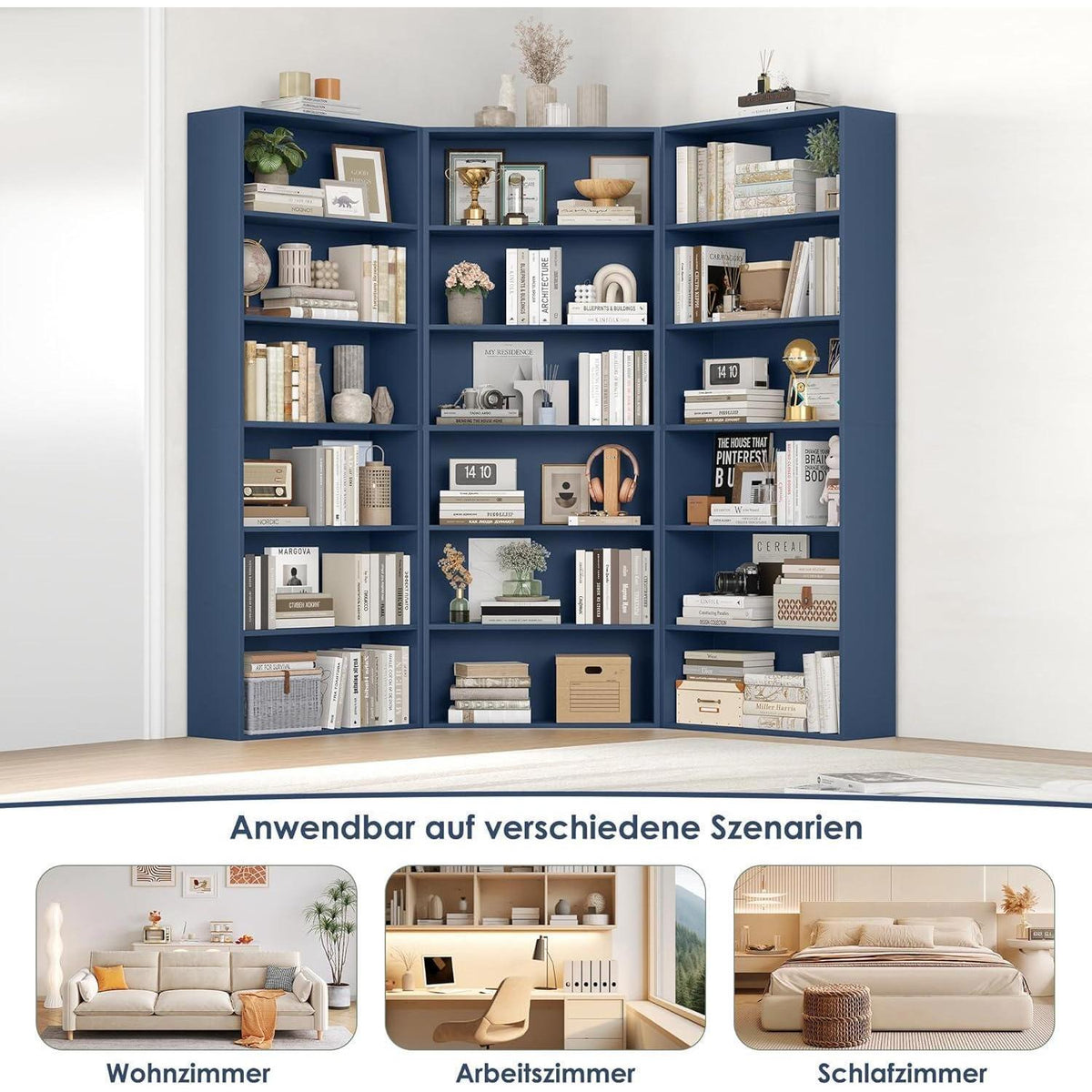 Holzregal mit 6 Fächern – Bücherregal blau 180cm