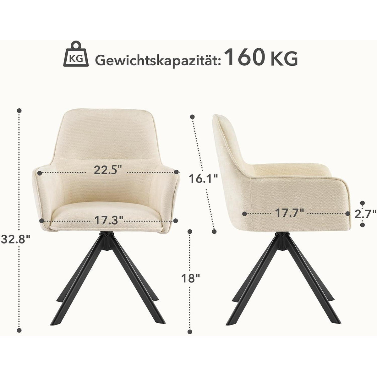 Drehbarer Esszimmerstuhl mit Armlehne & Chenillebezug - 2er Set