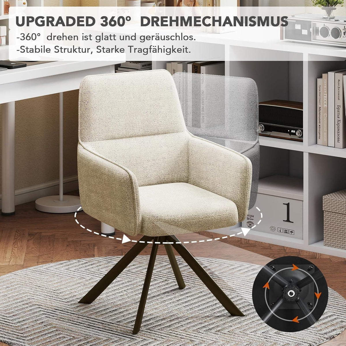 Drehbarer Esszimmerstuhl mit Armlehne & Chenillebezug - 2er Set