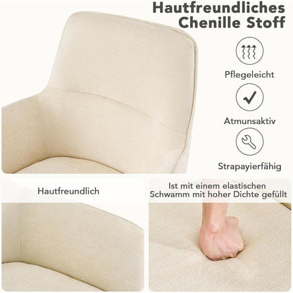Drehbarer Esszimmerstuhl mit Armlehne & Chenillebezug - Beige (4er Set)
