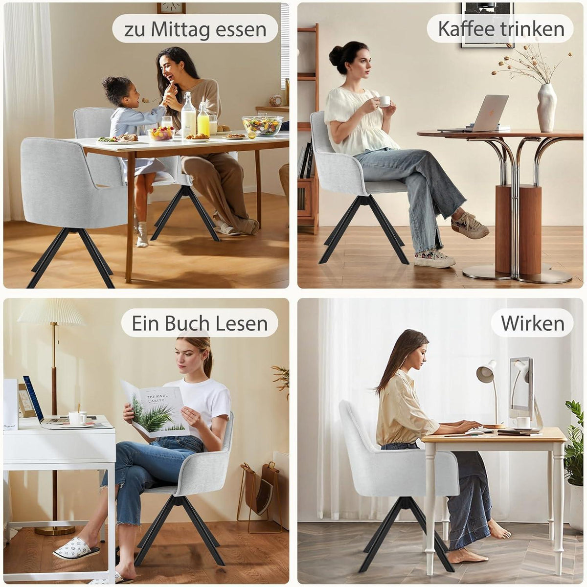 Drehbarer Esszimmerstuhl Set 6x – Bequemer Chenille Polsterstuhl