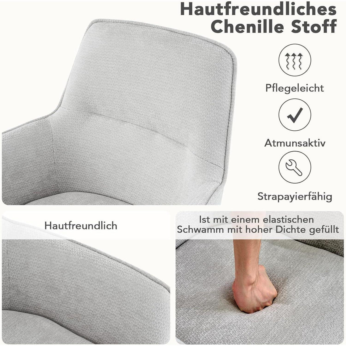Drehbarer Esszimmerstuhl Set 6x – Bequemer Chenille Polsterstuhl