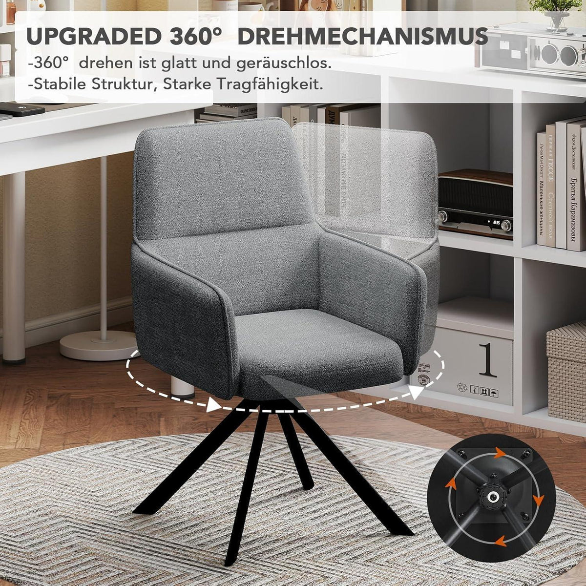 Drehbarer Esszimmerstuhl Set 2x mit Chenille & Armlehne Dunkelgrau