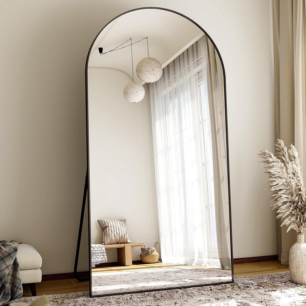 Großer Gewölbter Standspiegel 200x90 cm | Wand & Stand | Schwarz