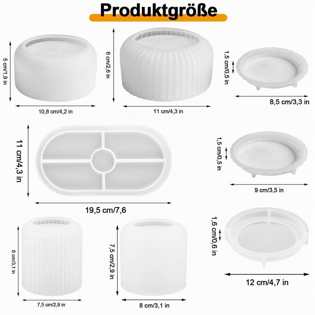 Silikonform Kerzenhalter & Gießform 5er Set mit Deckel