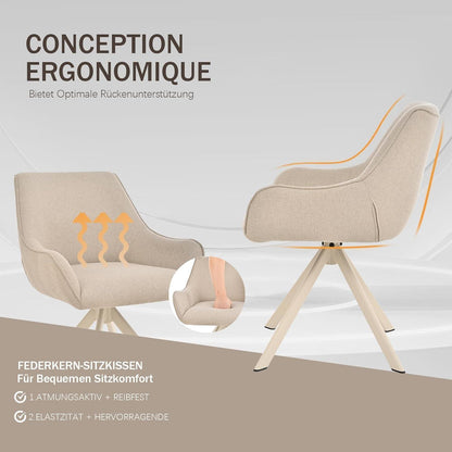 Drehbarer Esszimmerstuhl Set 6er – Beige, Modern & Komfortabel