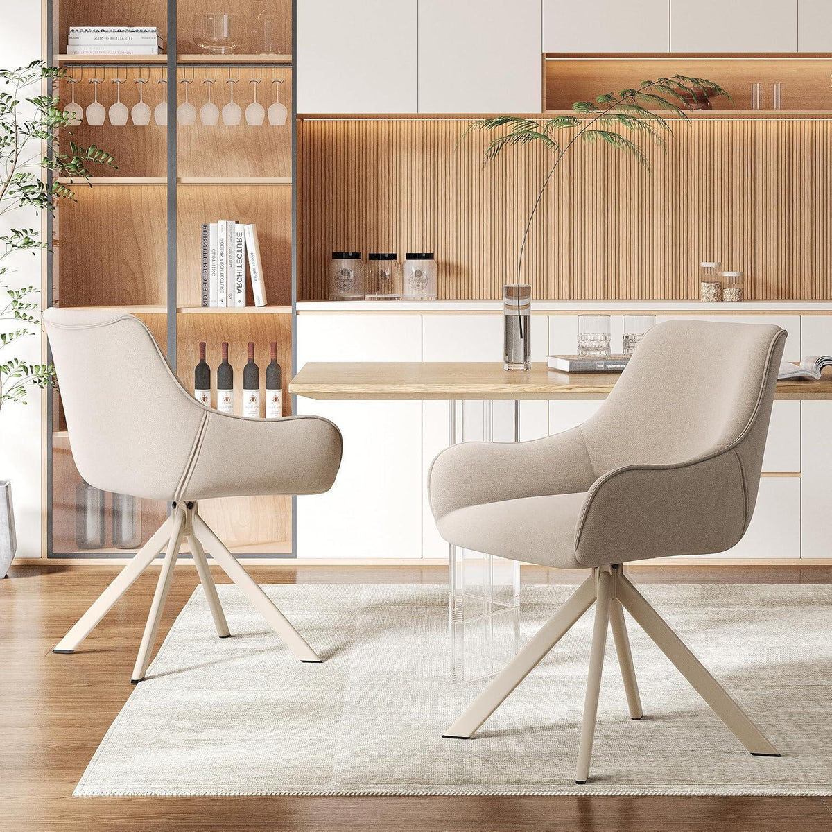 Drehbarer Esszimmerstuhl Set 6er – Beige, Modern & Komfortabel