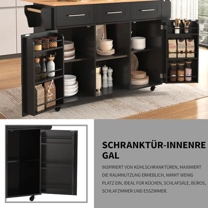 Küchenwagen mit Rollen & Klappplatte – Schwarz & Natural