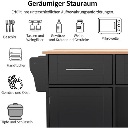 Küchenwagen mit Rollen & Klappplatte – Schwarz & Natural