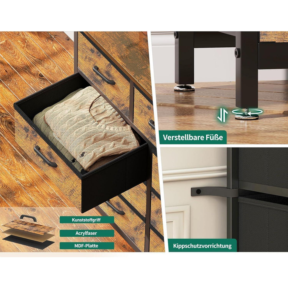 Große Kommode mit 13 Schubladen – Stahlrahmen & Holzplatte