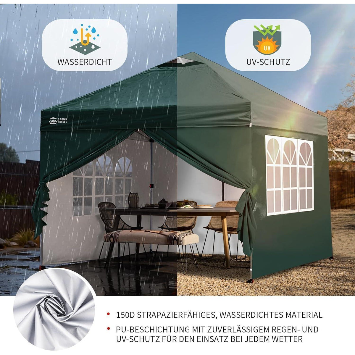 3x3m Faltpavillon wasserdicht mit Seitenwänden & UV-Schutz