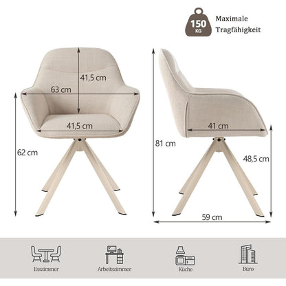 Esszimmerstuhl Beige mit Armlehne – 4er Set, Drehstuhl Modern