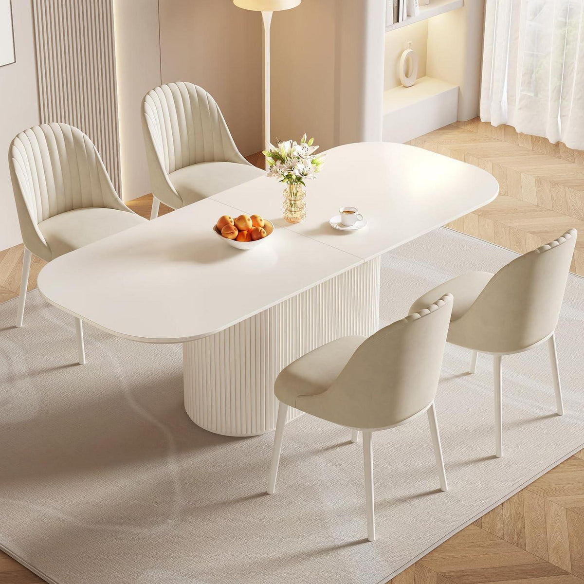 Weißes Esstisch Set mit 4 Stühlen – Skandinavisches Design 220cm