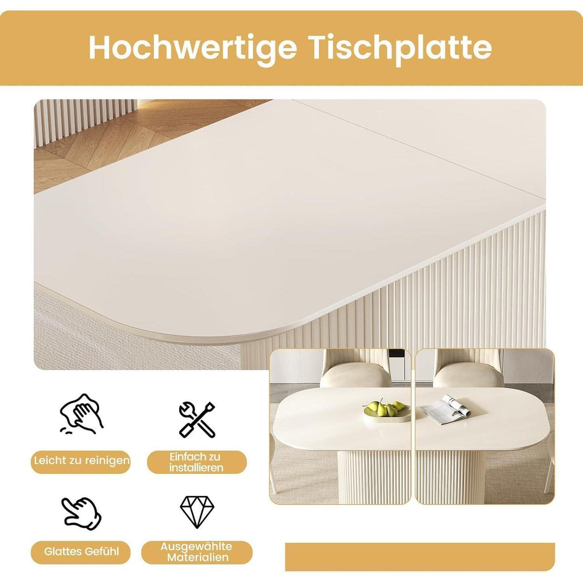 Weißes Esstisch Set mit 4 Stühlen – Skandinavisches Design 220cm