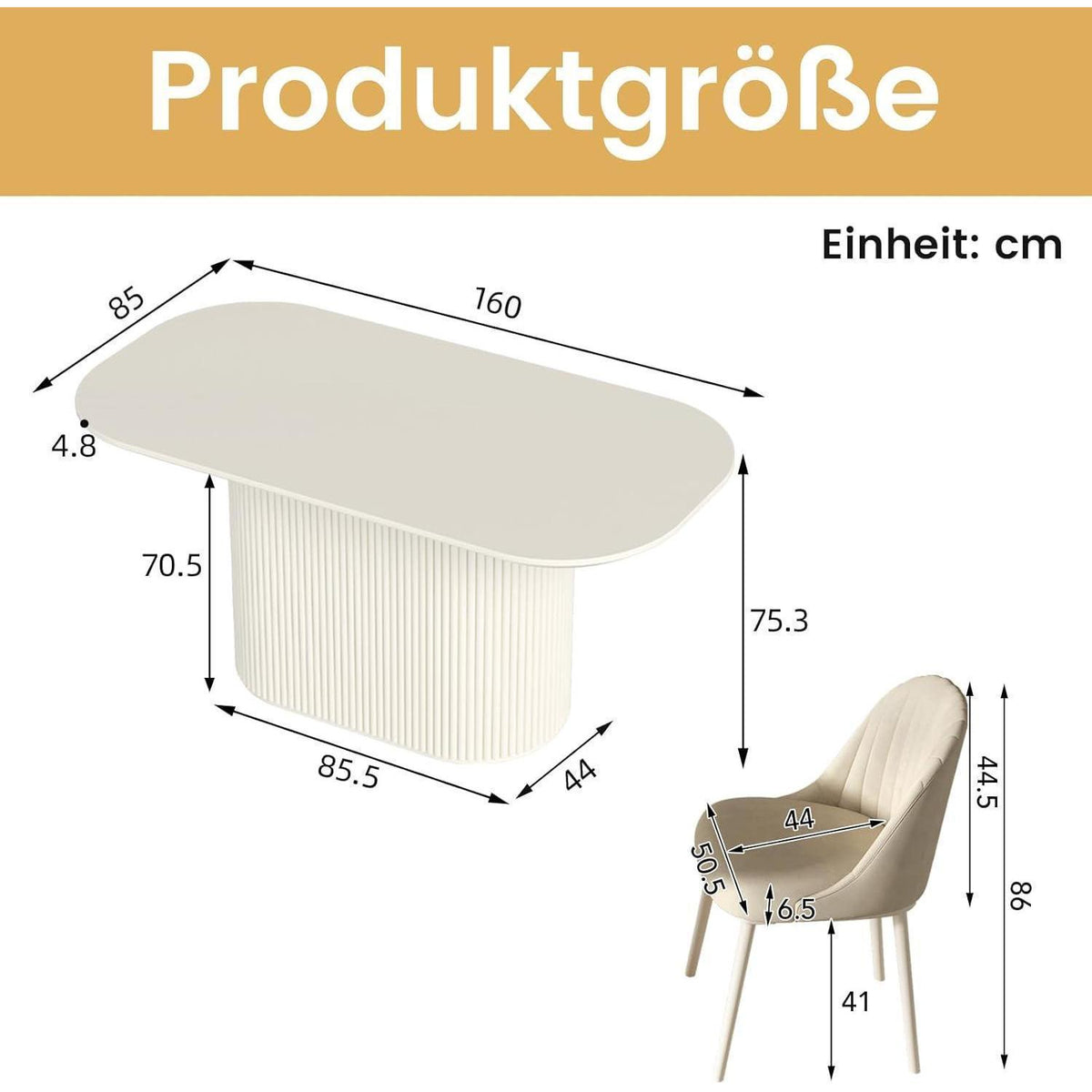Weißes Esstisch Set mit 6 Stühlen – Skandinavisches Design 160cm