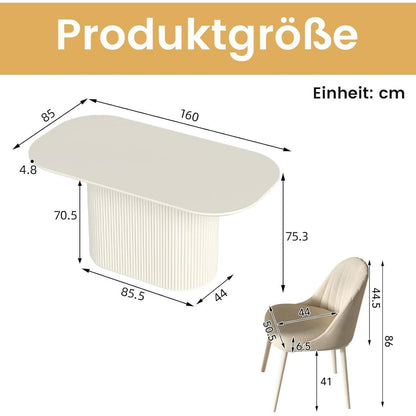 Weißes Esstisch Set mit 6 Stühlen – Skandinavisches Design 160cm