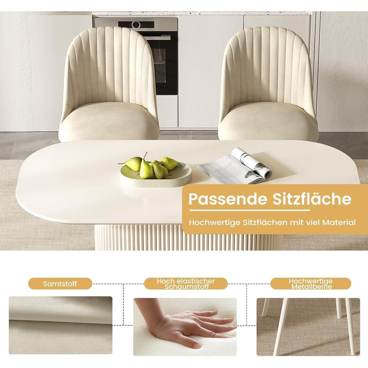 Weißes Esstisch Set mit 6 Stühlen – Skandinavisches Design 160cm