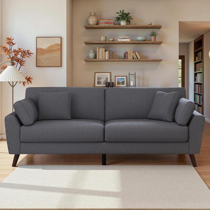 Großes 3-Sitzer Cord Sofa mit Tiefsitz & hohen Beinen – Grau
